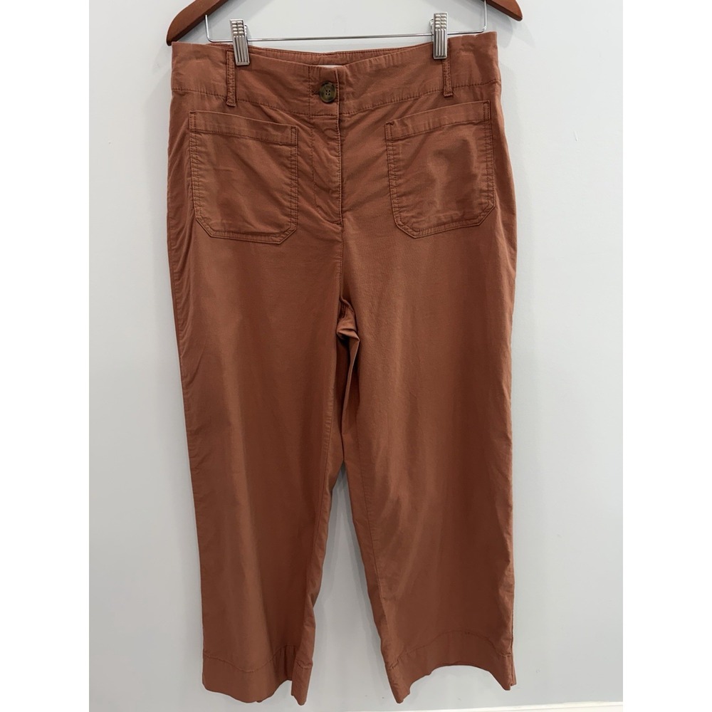 Maison D'Amelie Cropped Wide Leg Pants Size 10 Rust Linen Blend Casual